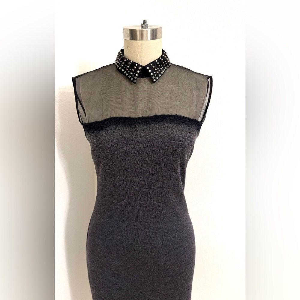 Alberta Ferretti Gray/Black slip on wool Dress with Studded Collar, Size S-M. - Picture 10 of 17